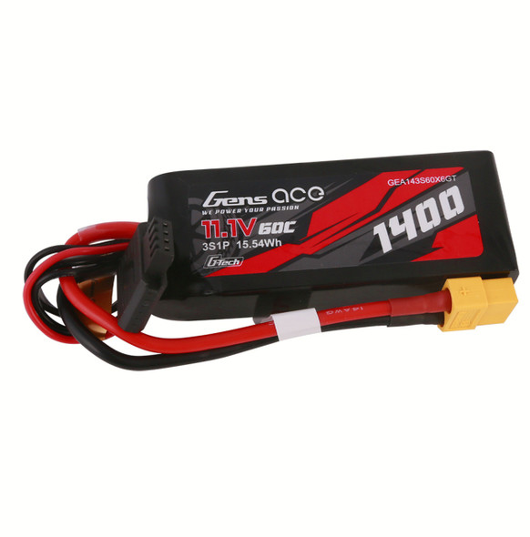 GA60C14003SXT60GT GENS ACE 1400mAh 3S 60C 11.1V G-Tech Li-Po Battery Pack with XT60 Plug