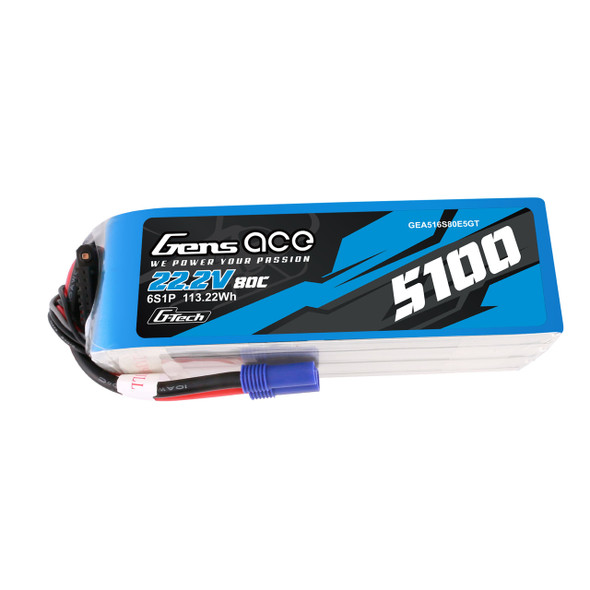 GA80C51006SEC5GT GENS ACE 5100mAh 6S 80C 22.2V G-Tech Battery Pack with EC5 Plug