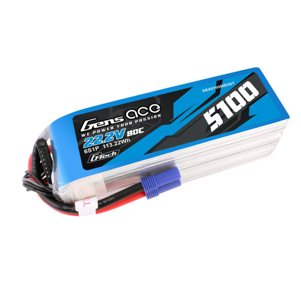 GA80C51006SEC5GT GENS ACE 5100mAh 6S 80C 22.2V G-Tech Battery Pack with EC5 Plug