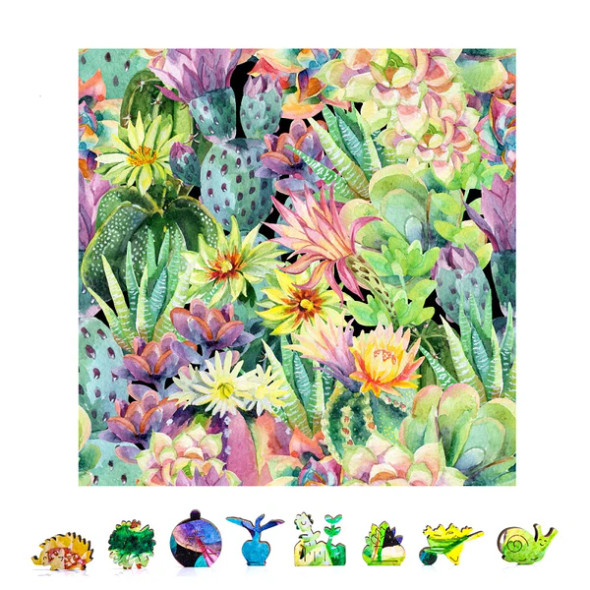 ZCPFC500 ZENCHALET Floral Cactus Wooden Puzzle, 500 Pcs