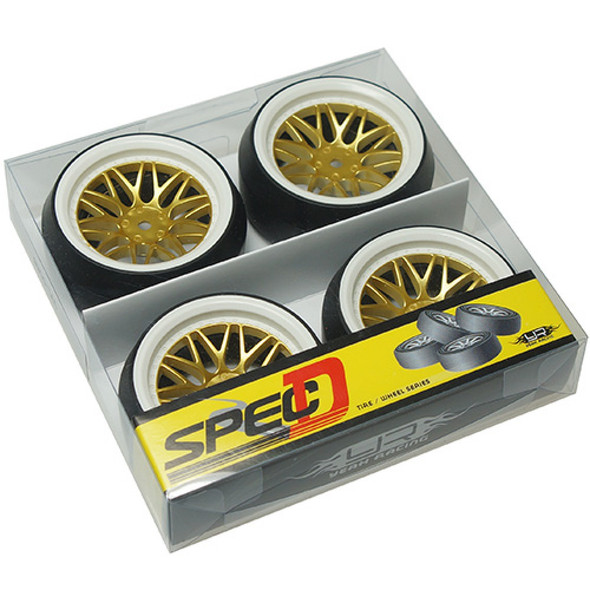 YAWL0088 YEAH RACING Spec D LS Wheel Offset +6 White Gold w/Tire 4pcs for 1/10 Drift