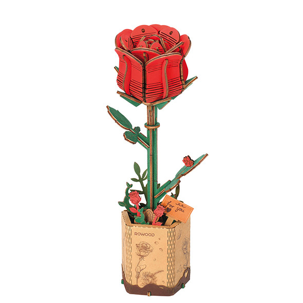 ROETW042 ROBOTIME Rolife Red Rose DIY 3D Wooden Puzzle Kit