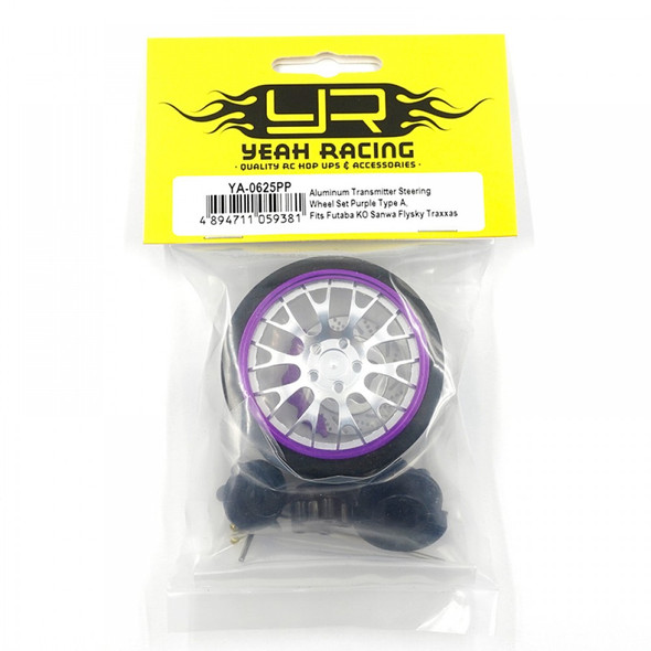 YAYA-0625PP YEAH RACING Aluminum Transmitter Steering Wheel Set Purple Type A fits Futaba KO Sanwa FlySky Traxxas