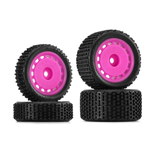 INJMBT01MA INJORA Pre-Mounted Pin Buggy Tires & Wheels for 1/24 Losi Micro-B - Magenta
