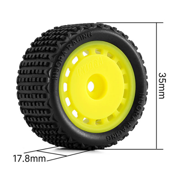 INJMBT02YE INJORA Pre-Mounted Pin Buggy Tires & Wheels for 1/28 Losi Micro-T - Yellow