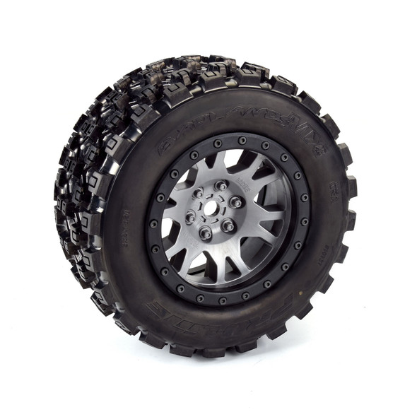 PRO1013114 PRO-LINE Limited Edition Badlands MX43 Pro-Loc Front/Rear Mounted 24mm Gray/Black Impulse (2): X-Maxx