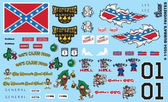 GOF11054 GOFER RACING 1/24-1/25 Bubba's Favorites - Southern Classic Logos Decal Sheet