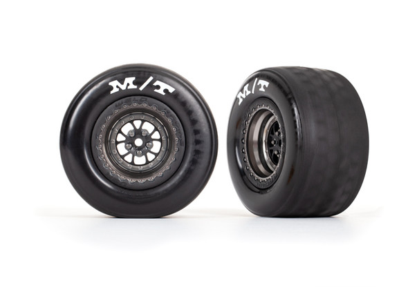 TRA9475A TRAXXAS Tires & Wheels, Assembled, Glued (Weld Satin Black Chrome Rear Wheels & Mickey Thompson ET Drag Slicks, Foam Inserts) (Rear) (2)