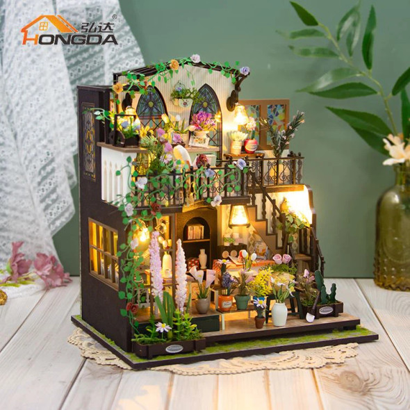 HODM2322Z HONGDA DIY Darcy Flower Miniature Dollhouse Kit with Dust Cover