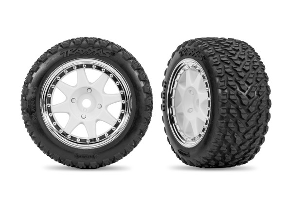 TRA10873-WHTC TRAXXAS Mini Rally Wheels (w/Chrome Beadlock Trim) with Tires (Soft) (2) - Rear - White