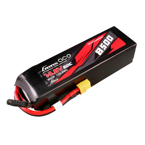 GA60C85004SXT60GT GENS ACE 8500mAh 4S 60C 14.8V G-Tech LiPo Battery Pack with XT60 Plug for X-Maxx 8s Cars