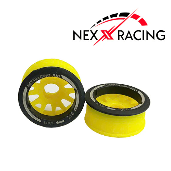 NXUSA-EVO-R-0-Y NEXX RACING 2WD "JUD" Threaded Carbon-Fiber Reinforced EVO Flanged Rear Wheels Offset 0 (2pcs) for Mini-Z - Yellow