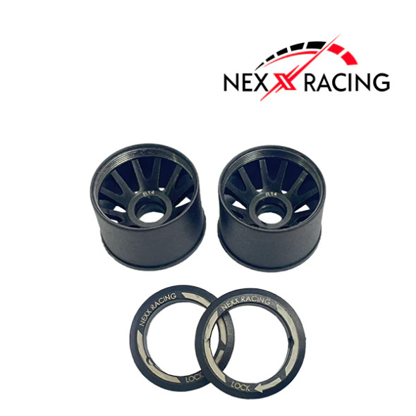 NXUSA-EVO-R14 NEXX RACING 2WD "JUD" Threaded Carbon-Fiber Reinforced EVO Flanged Rear Wheels Offset 0 (2pcs) for Mini-Z - Black