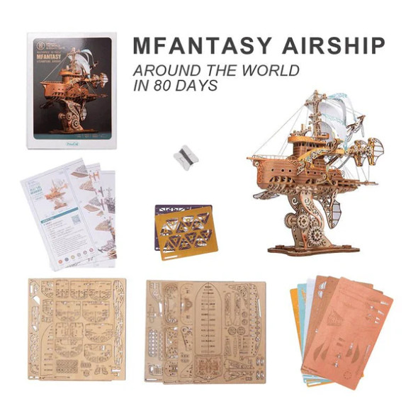 HOWS643 HOWCAT 3D Wood Puzzle Fantasy Airship Model Kit - Around the World in Eighty Days