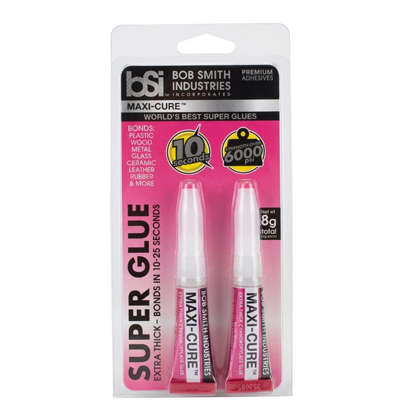 BSI110 BOB SMITH INDUSTRIES Maxi-Cure Thick Super Glue - 4g Tubes (2 Pack), High Strength CA Adhesive for Plastic, Wood, Metal, Glass, Ceramic, Leather & Rubber