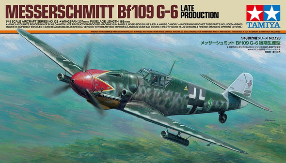 TAM61128 TAMIYA 1/48 Messerschmitt Bf109 G-6 (Late Production) Plastic Model Airplane Kit