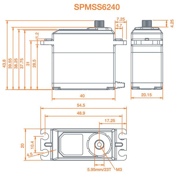 SPMSS6240 SPEKTRUM S6240 Standard Digital High Speed Waterproof Metal Gear Surface Servo for U-34 Hydro
