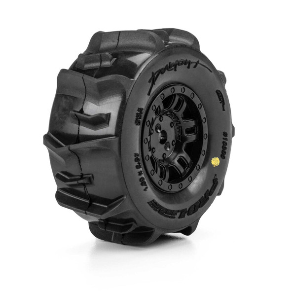 PRO1030911 PRO-LINE Racing 1/16 Dumont Front/Rear Paddle Tires Mounted 12mm Black Split Six (4): Arrma Mojave GROM
