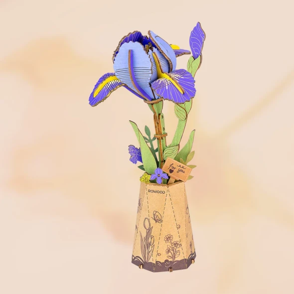 ROETW121 ROBOTIME Rowood Purple Iris DIY Wooden Flower 3D Puzzle