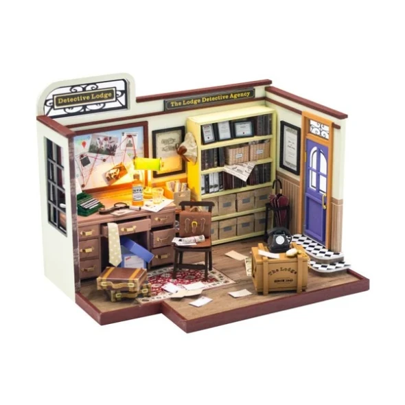 HODPC2308 HONGDA Detective Lodge, Rocky Detective Agency, DIY Wooden Dollhouse