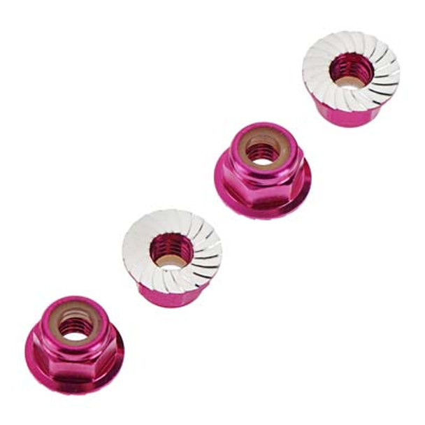 TRA1747P Traxxas Aluminum Flanged Nylon Locking Nuts Pink 4mm (4)