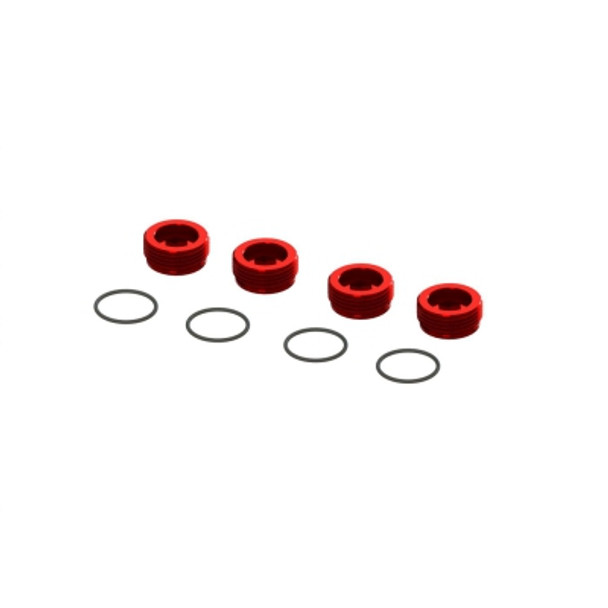 ARA320467 ARRMA Aluminum Front Hub Nut Red (4) inc O-Rings