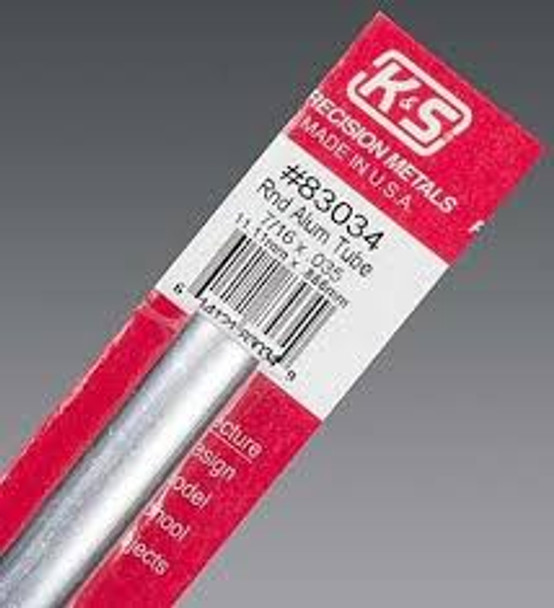 KS83034 K&S 12" Round 6061-T6 Aluminium Tube 7/16"