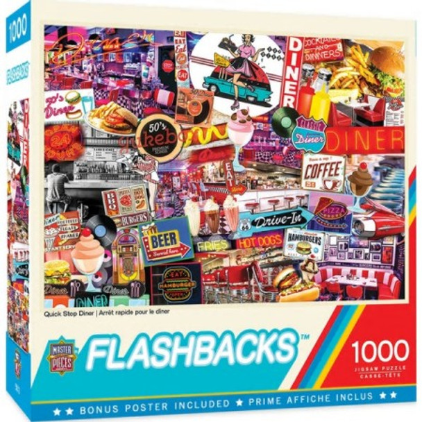 MST71948 MASTERPIECES PUZZLES Flashbacks: Quick Stop Diner Signs Collage Puzzle (1000pc)
