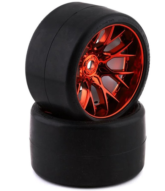 SRC1003RC Sweep VHT Crusher Pre-Mounted Monster Truck Belted Slick Tires (Red) (2) (1/2 Offset) w/17mm Hex