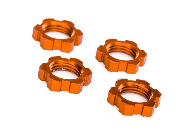 TRA7758T TRAXXAS Wheel nuts, splined, 17mm, serrated (orange-anodized) (4)