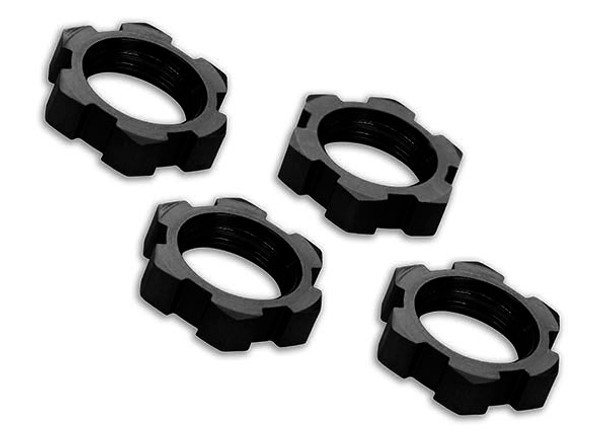 TRA7758A TRAXXAS Wheel nuts, splined, 17mm, serrated (black-anodized) (4)