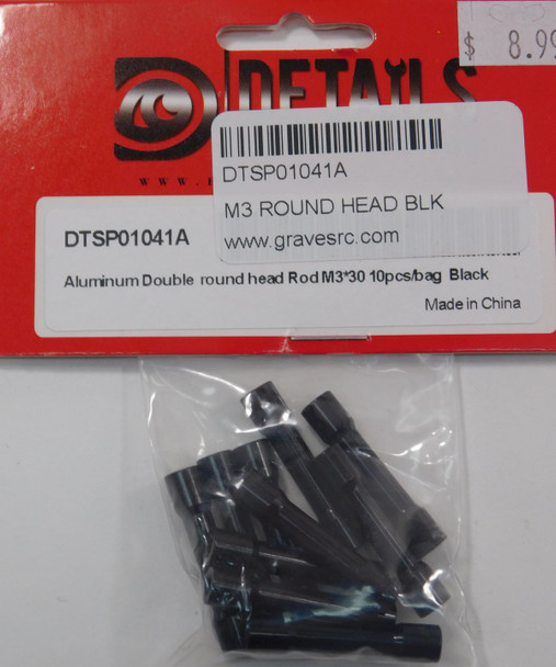DTSP01041A HOBBY DETAILS Aluminum Double Round Head Standoff M3x30mm 10 pcs / bag - Black
