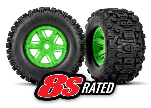 TRA7774G TRAXXAS SledgeHammer Wheels and Tires - Green