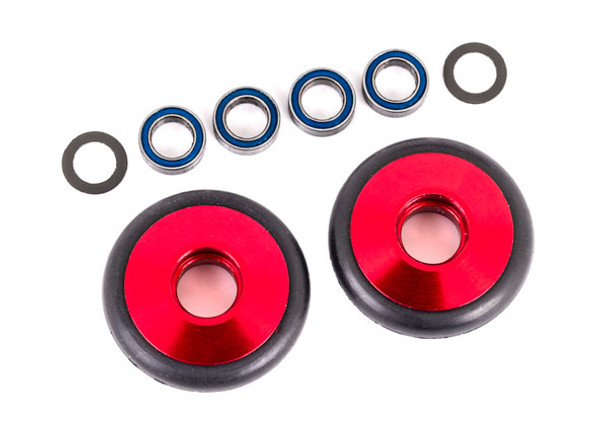TRA9461R TRAXXAS Wheels, wheelie bar, 6061-T6 aluminum (red-anodized) (2)/ 5x8x2.5mm ball bearings (4)/ o-rings (2)/ 5x8x0.3mm TW (2)
