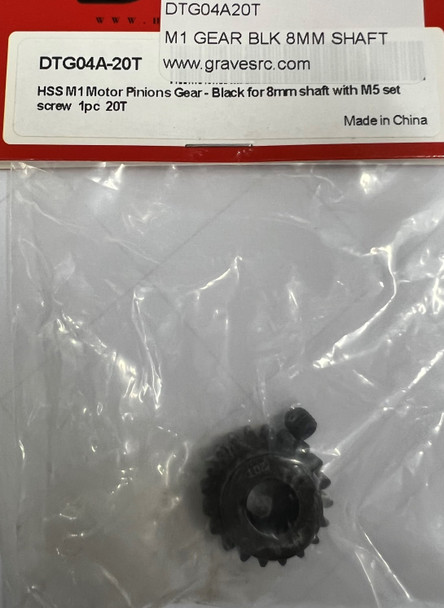 DTG04A20T HOBBY DETAILS HSS M1 Motor Pinions Gear - Black for 8mm Shaft and M5 Set Screw - 20T