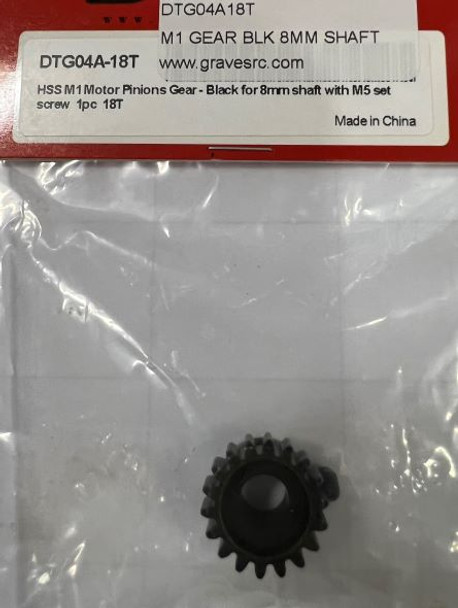 DTG04A18T HOBBY DETAILS HSS M1 Motor Pinions Gear - Black for 8mm Shaft and M5 Set Screw - 18T