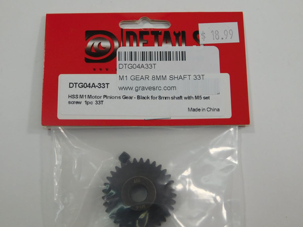 DTG04A33T HOBBY DETAILS HSS M1 Motor Pinions Gear - Black for 8mm Shaft and M5 Set Screw - 33T
