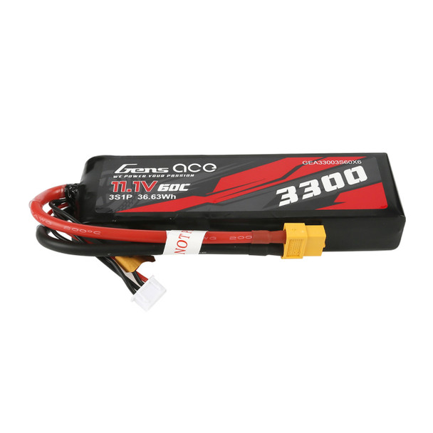 GA60C33003SXT60 Gens Ace 3300mAh 11.1V 60C 3S1P Lipo Battery Pack With XT60 Plug