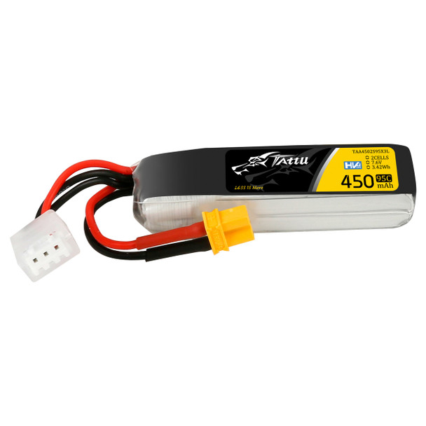 TAT95C4502SXT30HV TATTU 450mAh 7.6V High Voltage 95C 2S1P Lipo Battery Pack With XT30 Plug - Long Pack