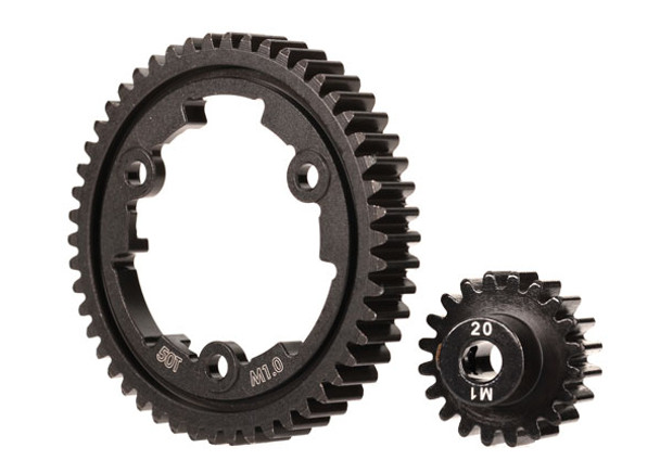 TRA6450 TRAXXAS XRT Spur gear, 50-tooth (machined, hardened steel) (wide-face)/ gear, 20-T pinion (1.0 metric pitch) (fits 5mm shaft)/ set screw