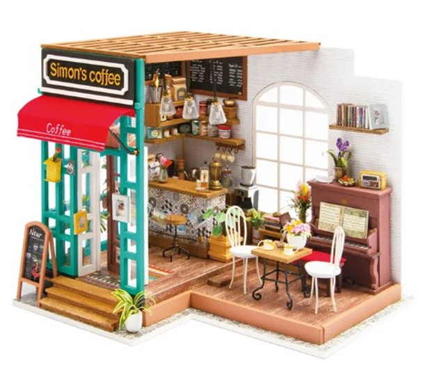 ROEDG109 ROBOTIME Rolife Simon's Coffee Shop DIY Miniature Dollhouse Kit