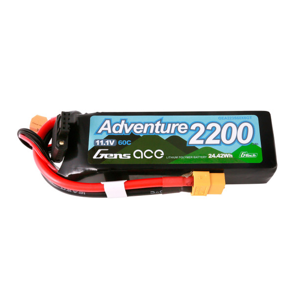 GA60C22003SXT60GT GENS ACE 2200mAh 3S 60C 11.1V G-Tech Adventure Li-Po Battery Pack with XT60 Plug for RC Crawler