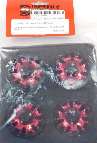 DTCW03017B HOBBY DETAILS 1.9" Aluminum Quality - Anger Beadlock Crawler Wheels 4pcs / set - Black Red