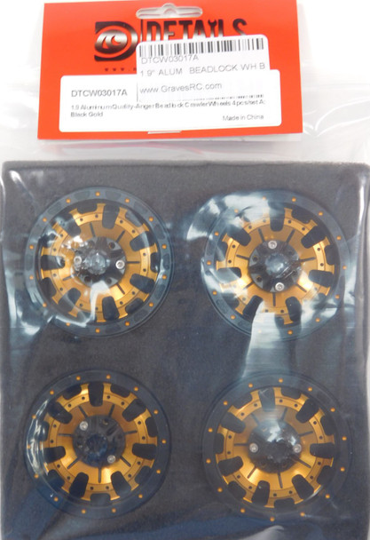 DTCW03017A HOBBY DETAILS 1.9" Aluminum Quality - Anger Beadlock Crawler Wheels 4pcs / set - Black Gold