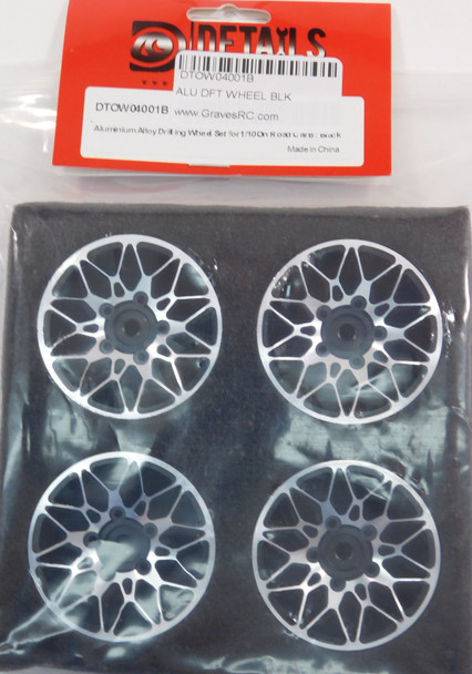 DTOW04001B HOBBY DETAILS Aluminum Alloy Drifting Wheel Set for 1/10 On Road Car - Black
