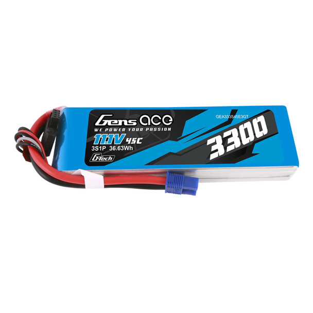 GA45C33003SEC3GT GENS ACE 3300mAh 45C 3S1P 11.1V G-Tech Lipo Battery Pack with EC3 Plug Connector