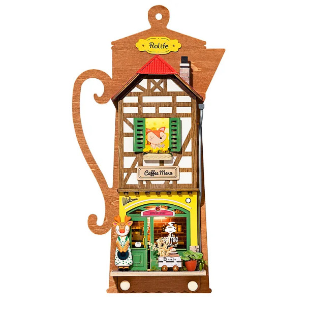 ROEDS020 ROBOTIME Rolife Lazy Coffee House DIY Wall Hanging Miniature House Kit