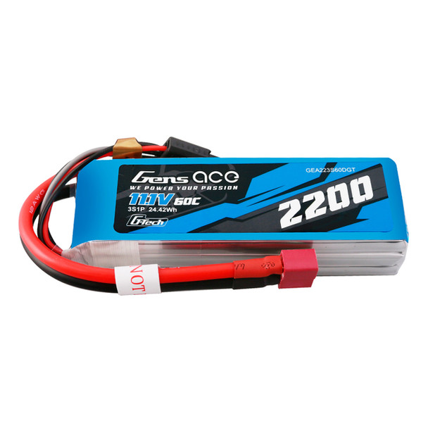 GA60C22003SDGT GENS ACE 2200mAh 3S 60C 11.1V G-Tech Li-Po Battery Pack with Deans Plug