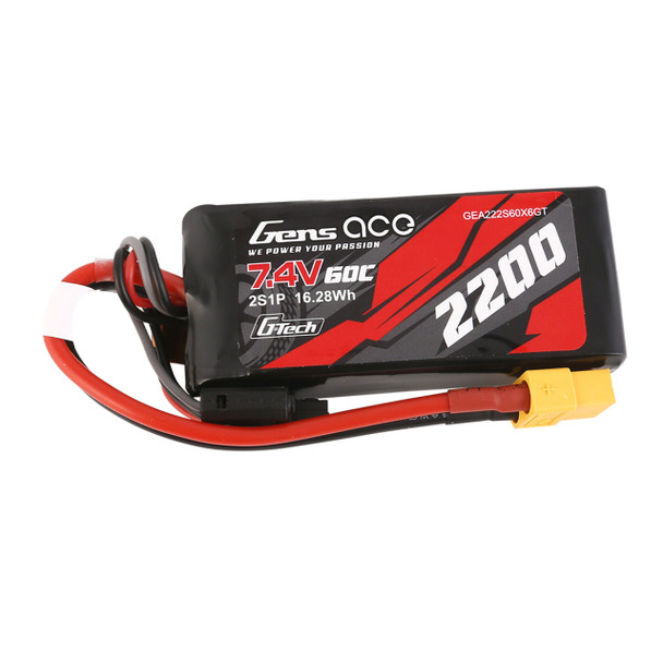GA60C22002SXT60GT GENS ACE 2200mAh 2S 60C 7.4V G-Tech Li-Po Battery Pack with XT60 Plug