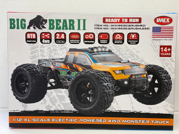 IMX19535O IMEX Big Bear 1/12th Scale Brushless RTR 4WD Monster Truck - Orange